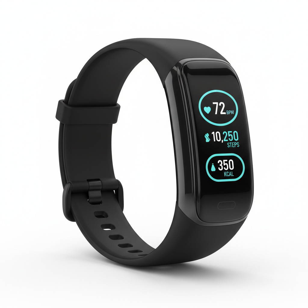 Sleek fitness tracker smart band with OLED display showing health stats