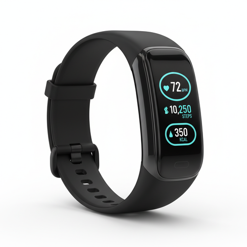 Sleek fitness tracker smart band with OLED display showing health stats